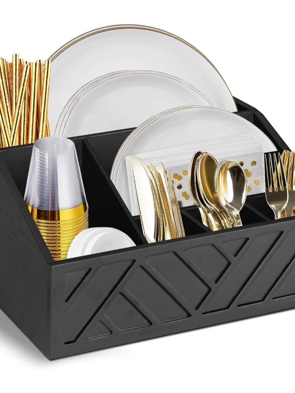 Paper Plate Dispenser, Paper Plate Holder for Kitchen Counter, Wood Rustic Silve